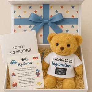 Regalo de osito de peluche para hermano mayor/hermana mayor/anuncio de embarazo/carta personalizada del bebé/revelación de nuevo hermano/carta de la barriguita