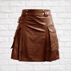 Men’s Brown Leather Utility Kilt with Cargo Pockets