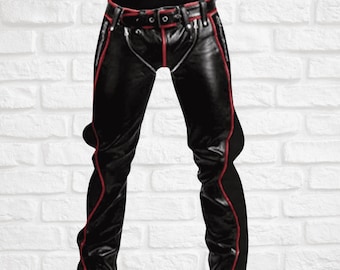Men’s Black Real Leather Pants with Belt