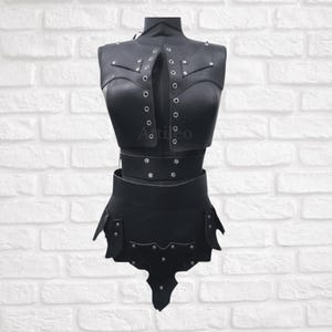 Women’s Genuine Leather Armor Set – Medieval Warrior Costume Top & Skirt