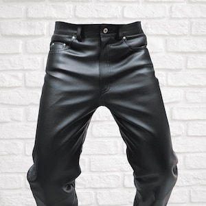 Men's Genuine Leather Jeans | Slim-Fit Black Leather Pants