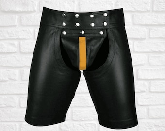 Men's Black Leather Fetish Wear Shorts