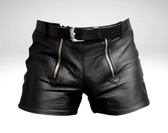 Black Mens Leather Shorts with Belt