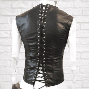 Men’s Black Leather Corset Vest image 5