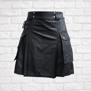 Mens Black Leather Kilts with Cargo Pockets