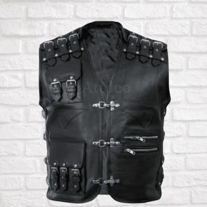 Zwart heren tactisch bikervest met zakken