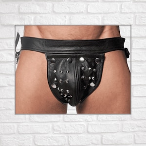 Mens Leather Jockstrap with Removable Pouch