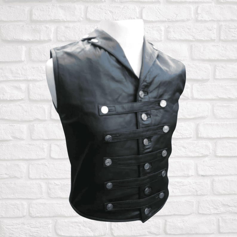 Men’s Black Leather Corset Vest image 4