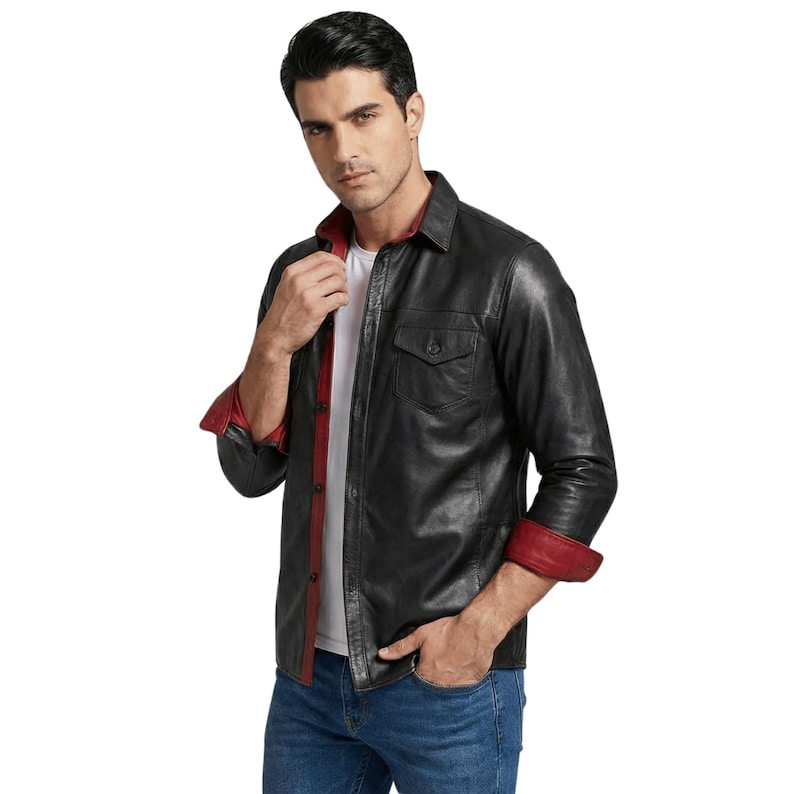 red and black leather shirt