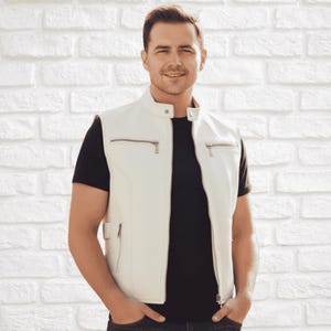Men’s White Genuine Leather Vest