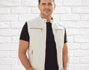 Men’s White Genuine Leather Vest