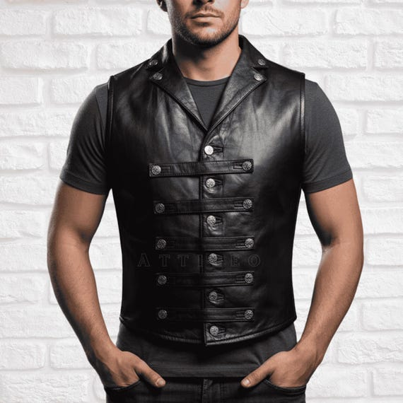 Men’s Black Leather Corset Vest