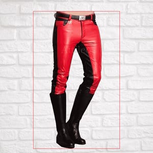 Men’s Red and Black Leather Pants
