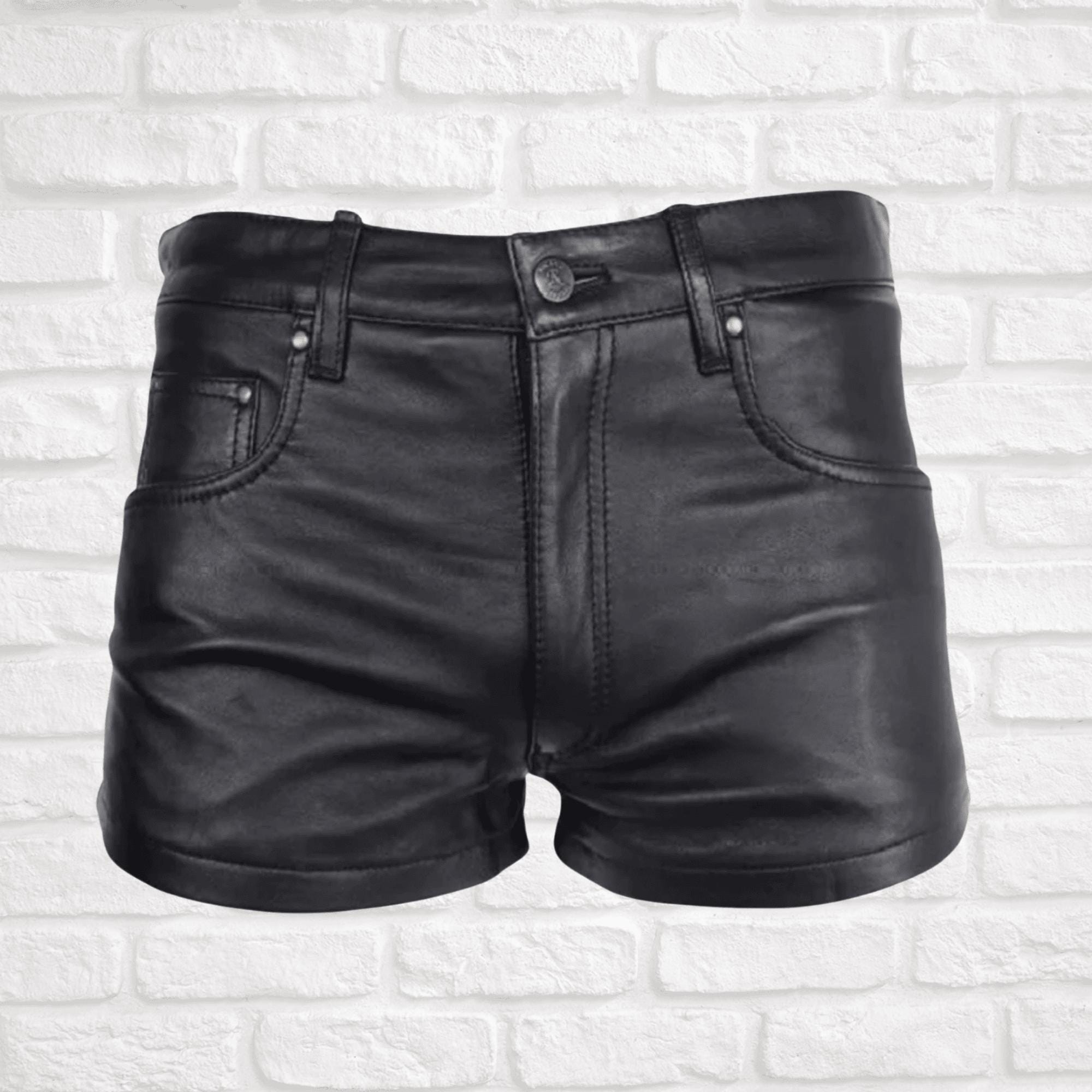 Bockle® 5 GAY-ZIP Shorts Leren korte broeken Korte leren broeken leren broek mannen Leren broek met volledige ritssluiting, Size: 29