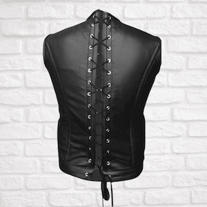 Black Leather Corset Vest for Men image 5