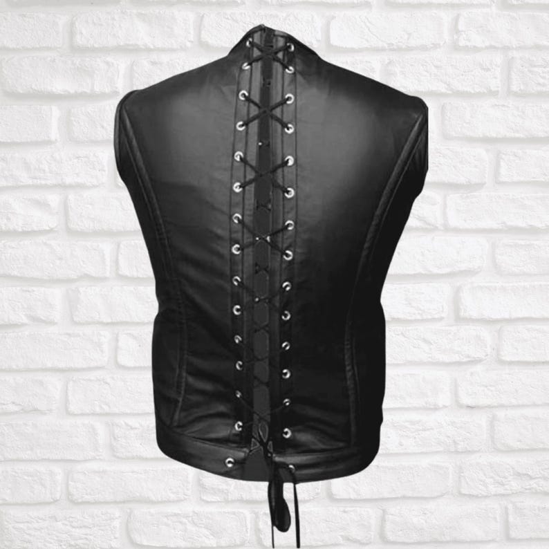 Black Leather Corset Vest for Men image 5