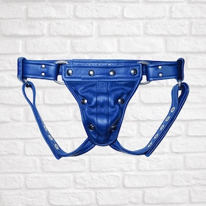 Blue Leather Jockstrap for Men