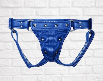 Blue Leather Jockstrap for Men