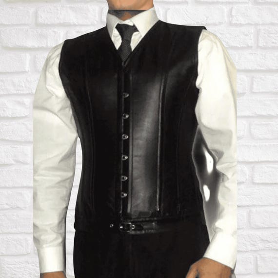 Black Leather Corset Vest for Men