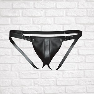 Black Mens Leather Jockstrap with Removable Pouch