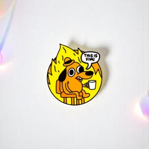 This Is Fine Meme Dog Vinyl Sticker – 3&quot; Funny Fire Chaos Dog Decal for Laptop, Car, Water Bottle – Pack of 50