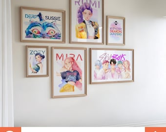 Kpop Demon Hunters set of 6 gallery wall art prints, Rumi, Mira, zoey, Saja Boys, Derpy & Sussie A3 A4 Digital Download