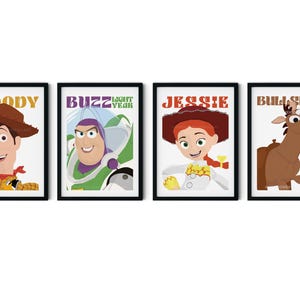 Láminas de Toy Story para pared, juego de 4, decoración infantil, póster de Woody, decoración de pared de Toy Story, Woody Buzz, Jessie (tamaño A3/A4)