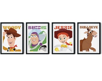Toy Story Barnrumstavlor: Woody, Buzz, Jessie, Bullseye - Set med 4