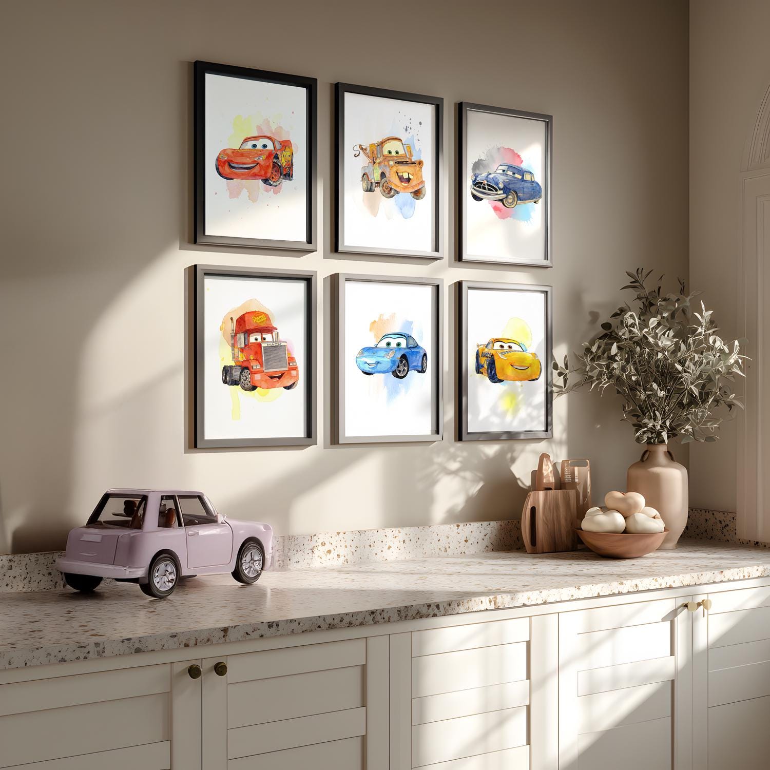 Cars Collection Print Pixar Cars Wall Art Poster Watercolours Set, 6 Set Printable Prints ...