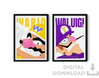 Wario & Waluigi Poster Set: Gamer Room Wall Art (Digital Download)