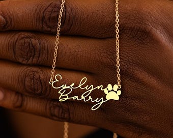 Custom Two Name Necklace with Pet Paw,Two Name Necklace, Necklace for Dog Mom,Dog Lover Gifts, Birthday Gifts, Christmas Gifts for Mom