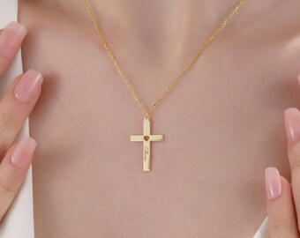 Personalized Cross Necklace: Engraved Name, Sterling Silver, Christian Jewelry