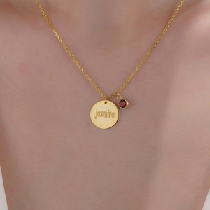 Personalized Birthstone Necklace: Custom Engraved Name Pendant