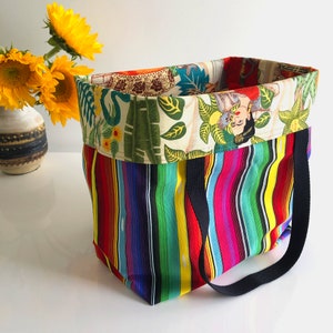006 Large Eco-Tote / Canvas and Cotton Reversible Market Bag / Gift Bag / All Seams Double Stitched / Washable / SERAPE AND FRIDA Cream