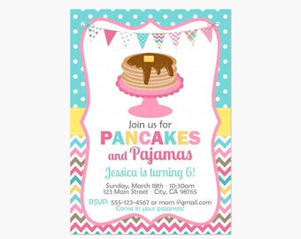 Pancakes & Pajamas Birthday Party Invitations - Pancakes and Pajamas Printable Invitation - Girl Party Digital Invite