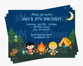 Camping Birthday Party Printable Invitation - Camping Invite - Tent Outdoor Adventure Invitation - Boy Camping Party Personalized Invite