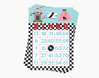 50s Diner Bingo Cards 24 - 1950s Printable Bingo Card - 50s Printable Party Game - Birthday Party Baby Shower Game- Instant Download - PDF