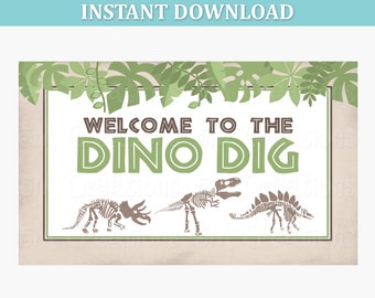 Dino Dig Party Sign - Dinosaur Birthday Party Poster- Printable Dinosaur Party Backdrop - INSTANT DOWNLOAD