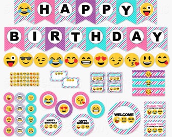 Decorazioni stampabili per la festa di compleanno di Emoji ragazza - Stampabili per la festa di compleanno di faccina sorridente - Banner per cupcake Tween Teen DOWNLOAD immediato