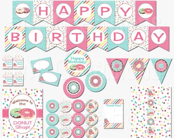 Donut Birthday Party Decorations - Donut Party Package - Doughnut Shop - Donut Banner - Digital Package - INSTANT DOWNLOAD PDF