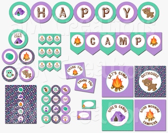 Camping Birthday Party Decor - Camping Party Decor - Glamping Party Decorations - Camping Birthday Banner - Printable INSTANT DOWNLOAD pdf