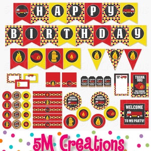 Fire Truck Birthday Party Printable Package - Fire Engine Party Decorations - Fireman Party Decor - Fire Fighter Party - INSTANT DOWNLOAD