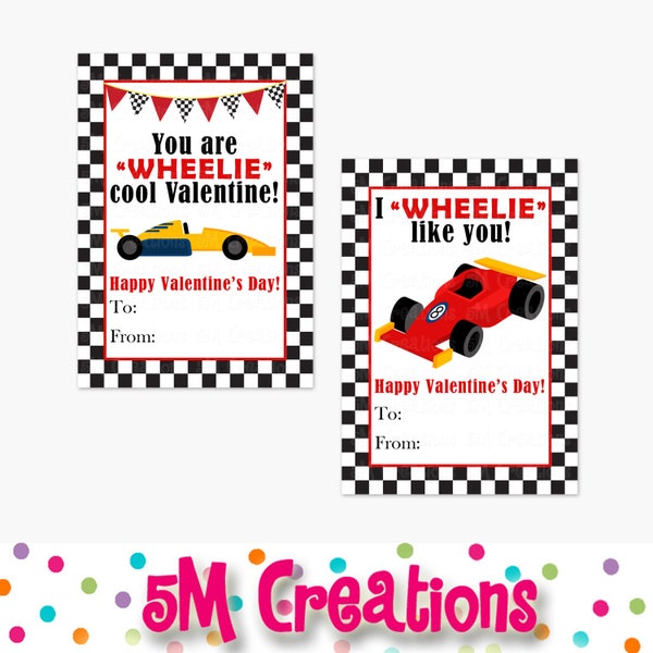 Printable Race Car Valentines Day Card - School Valentines Day Card - Car Valentines - Transportation Boy Teen Tween Preschool Valentine Tag