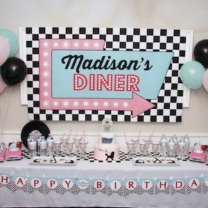 50s Birthday Party Decor 1950 Sock Hop Diner Birthday Party EDITABLE Printables Poodle Skirt Cupcake Toppers Banner Instant Download image 4