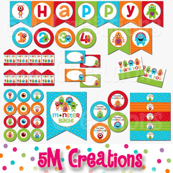 Monster Party Package - Monster Birthday Party - Little Monster Party Decorations - Monster Bash - Monster Banner - INSTANT DOWNLOAD PDF Il_570xn