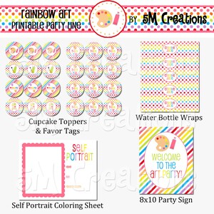 Rainbow Art Party Printable Package - Art Birthday Party Decorations ...