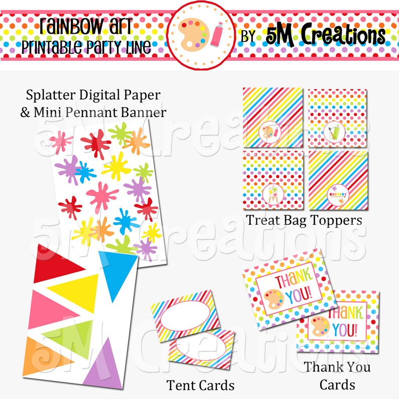 Rainbow Art Party Printable Package Art Birthday Party - Etsy
