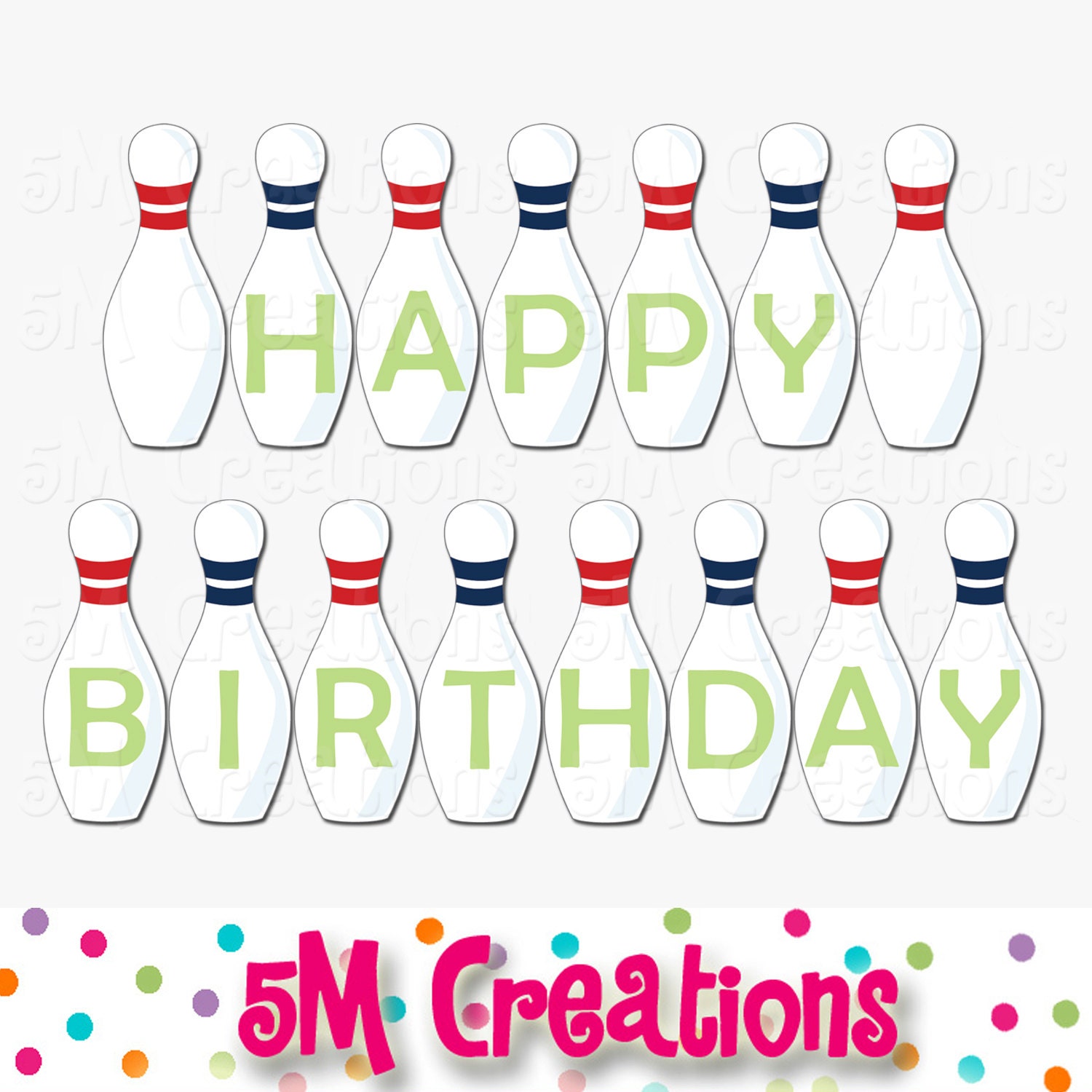 Bowling Pin Happy Birthday Party Banner Bowling Printable Banner