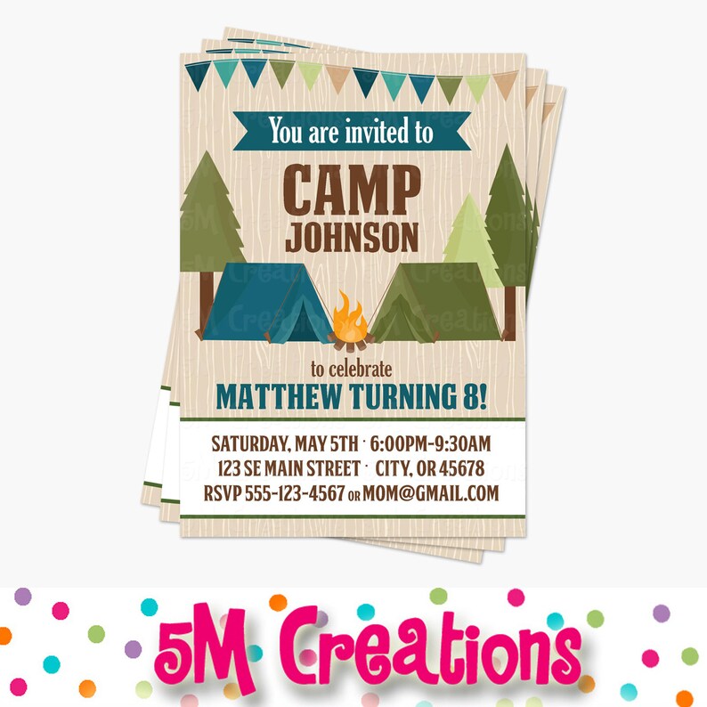 Camping Birthday Party Printable Decorations Editable INSTANT DOWNLOAD pdf Boy Camping Party Camp Out Printables Camp Banner Signs image 4