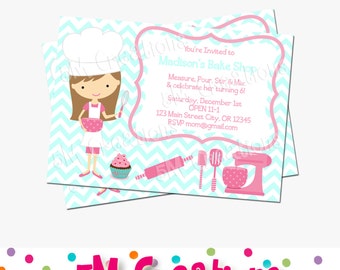 BAKE SHOP Invitation - Baking Party Invitation - Cupcake Party Invite - Baking Birthday Party Printable